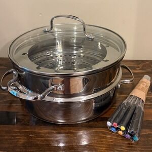 NuWave Precision Induction Cookware 3.5QT Stainless Steel Steamer Fondue Pot Set